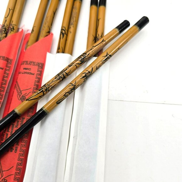 Set Of 5 Bamboo Chopsticks With Wooden Rest Holder je180 - Picture 4 of 10